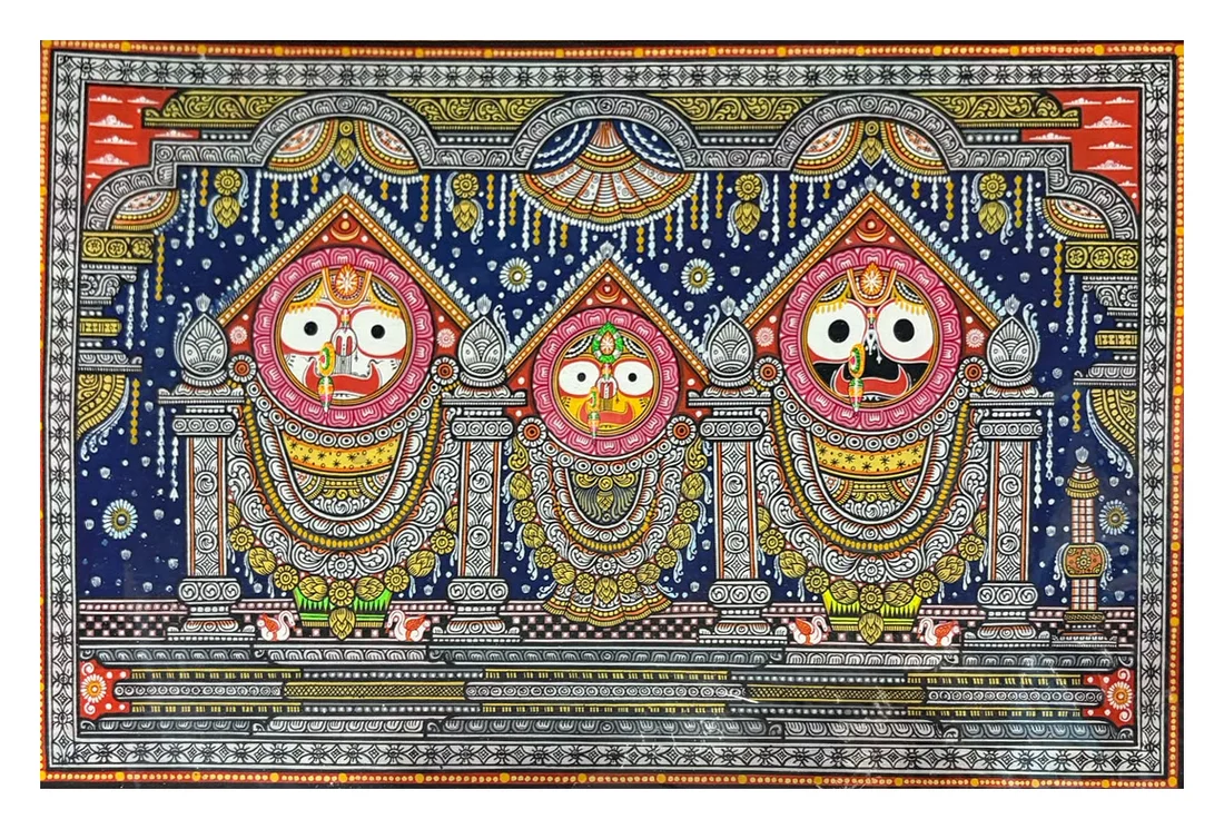 Jagannath, Balabhadra and Subhadra - Pattachitra-style painting