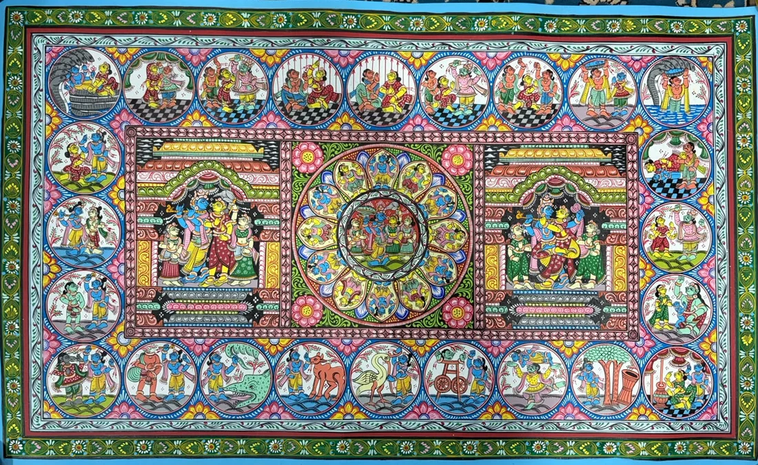 Krishna Leela - Palace Panels - Pattachitra-style painting