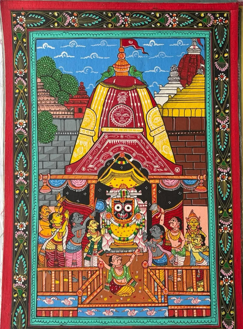 Jagannath - Temple Scene - Pattachitra-style painting