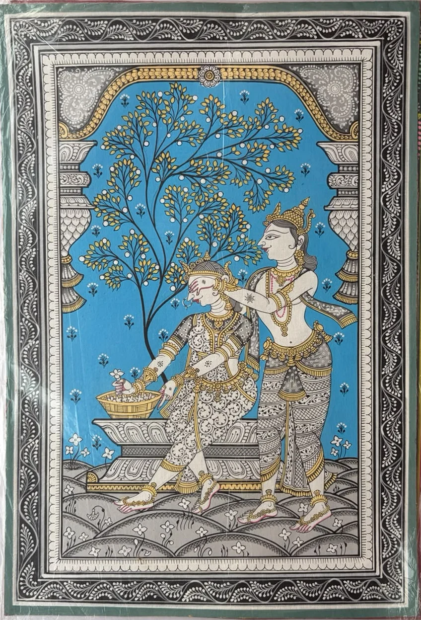 Garden Companions - Blue - Pattachitra-style painting