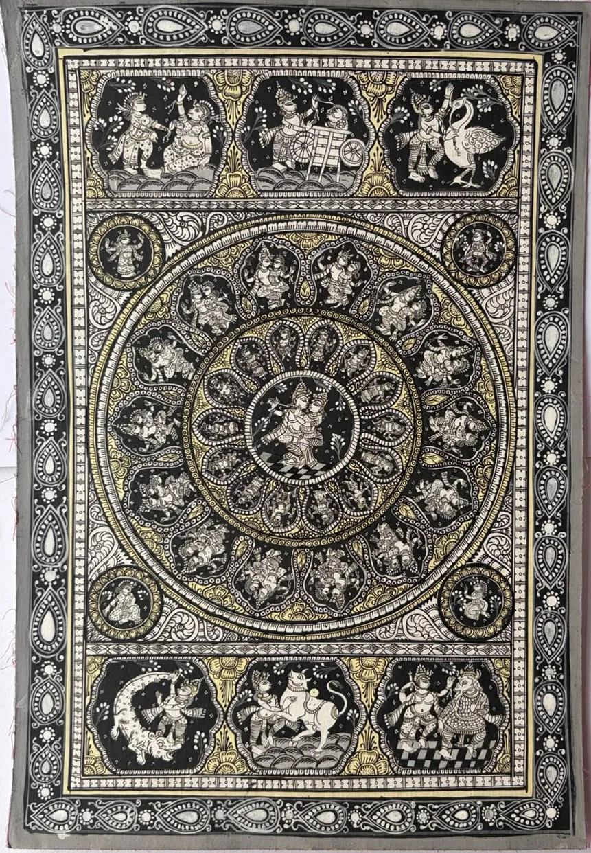 Six-Armed Form - Double Petals - Pattachitra-style painting