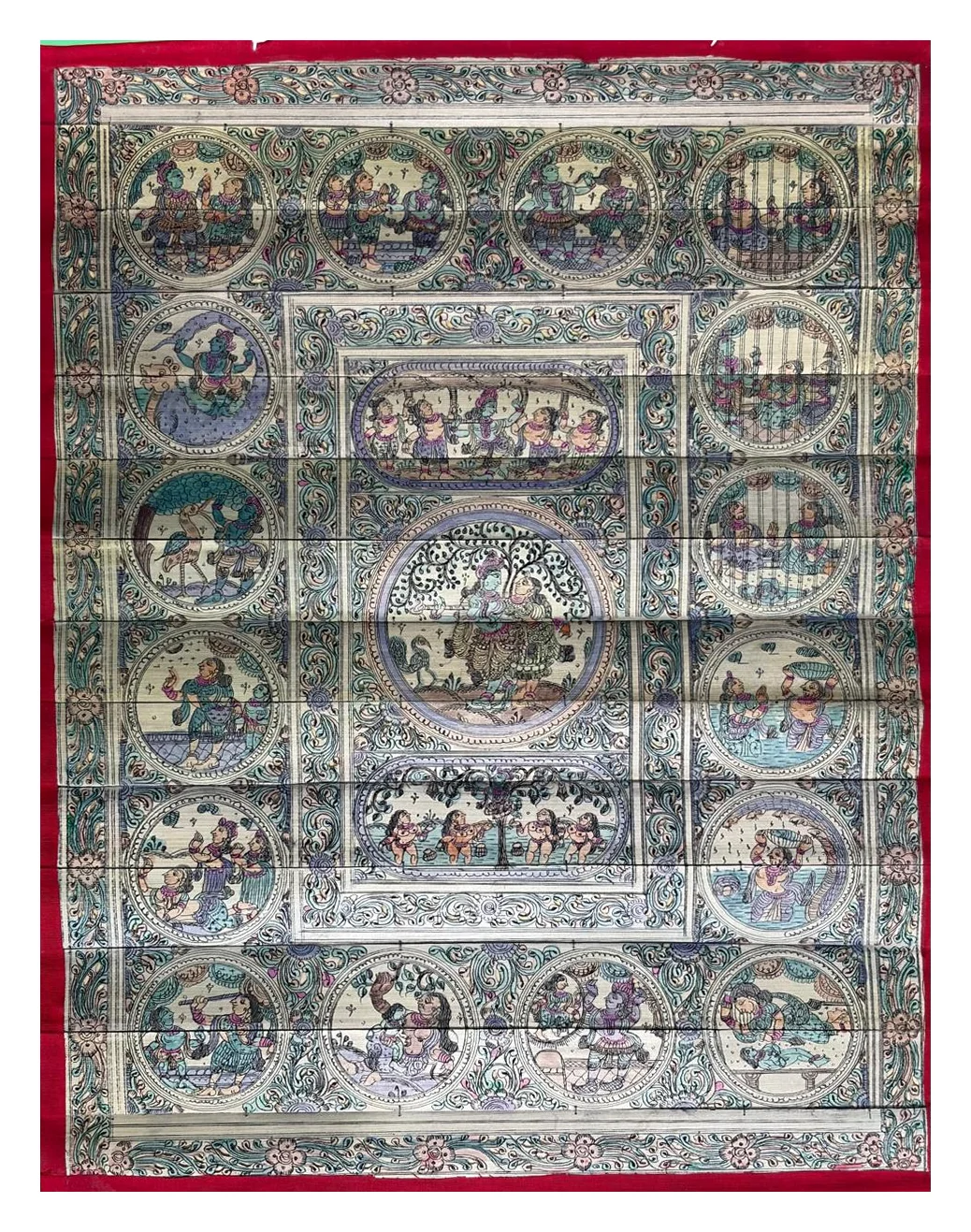 Krishna in the Forest Roundel - Talapatra-style artwork